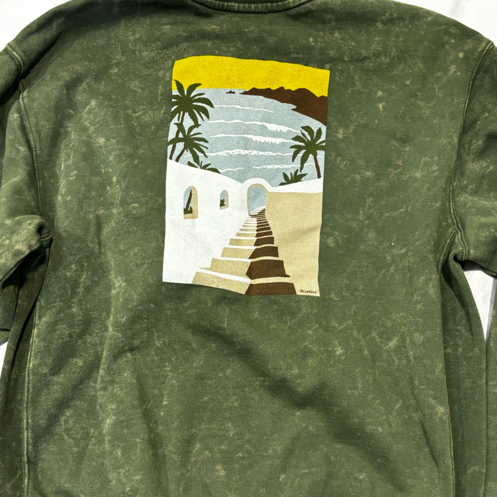 Green Katin Large sweatshirt washed out look with cool design on the back